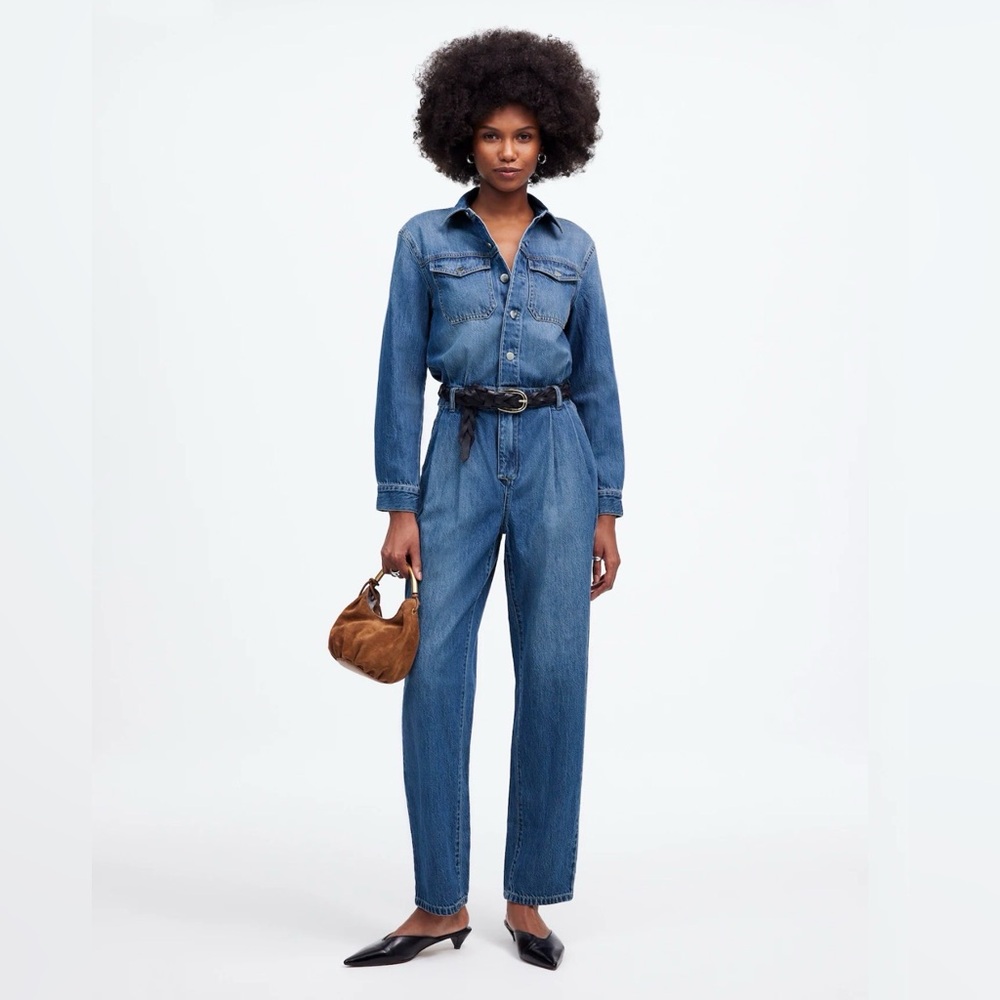Madewell Pleated Barrel Leg Jumpsuit Baywood Wash Airy Denim Size 4